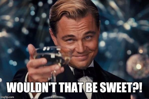 Leonardo Dicaprio Cheers Meme | WOULDN'T THAT BE SWEET?! | image tagged in memes,leonardo dicaprio cheers | made w/ Imgflip meme maker
