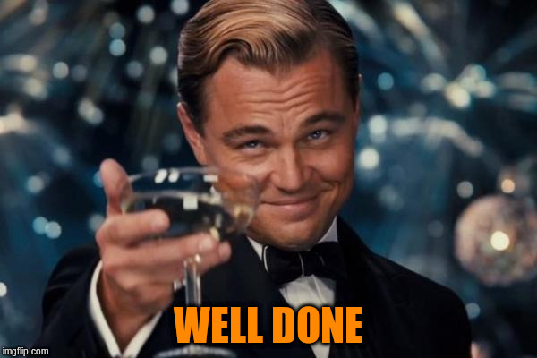 Leonardo Dicaprio Cheers Meme | WELL DONE | image tagged in memes,leonardo dicaprio cheers | made w/ Imgflip meme maker
