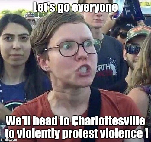 "Those that do not learn from History are condemned to repeat it" | Let's go everyone; We'll head to Charlottesville to violently protest violence ! | image tagged in triggered feminist,love is love,give peace a chance | made w/ Imgflip meme maker