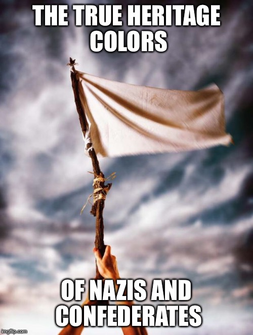 white flag | THE TRUE HERITAGE COLORS; OF NAZIS AND CONFEDERATES | image tagged in white flag | made w/ Imgflip meme maker