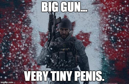 Canadian army | BIG GUN... VERY TINY PENIS. | image tagged in canadian,soldier,patriot | made w/ Imgflip meme maker