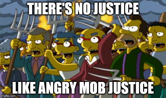 Says sarcastically: | THERE'S NO JUSTICE; LIKE ANGRY MOB JUSTICE | image tagged in simpsons,sarcasm | made w/ Imgflip meme maker