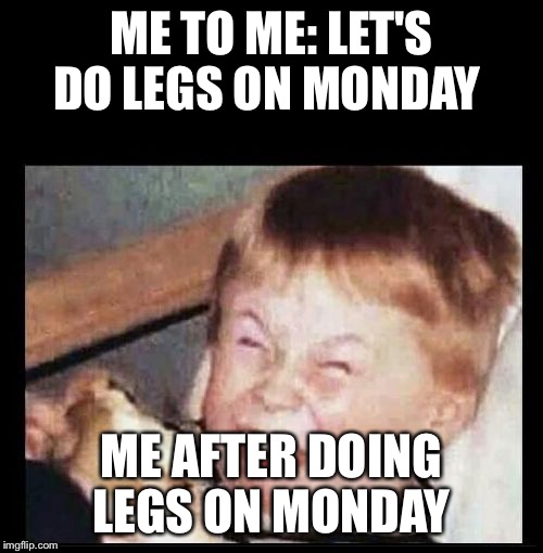 Mocking Kid | ME TO ME: LET'S DO LEGS ON MONDAY; ME AFTER DOING LEGS ON MONDAY | image tagged in mocking kid | made w/ Imgflip meme maker