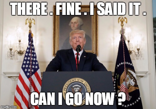 THERE . FINE . I SAID IT . CAN I GO NOW ? | image tagged in trump | made w/ Imgflip meme maker