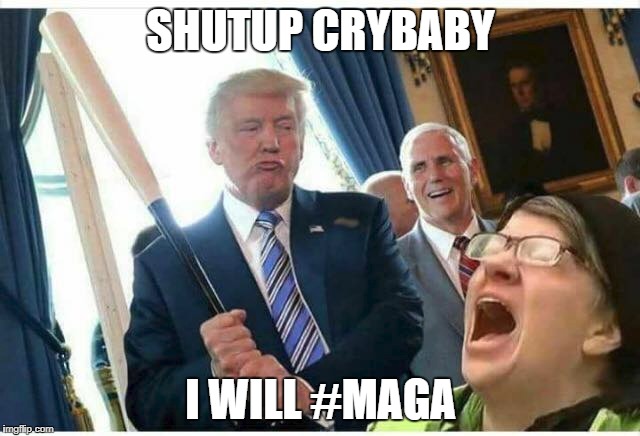 SHUTUP CRYBABY; I WILL #MAGA | image tagged in president trump | made w/ Imgflip meme maker