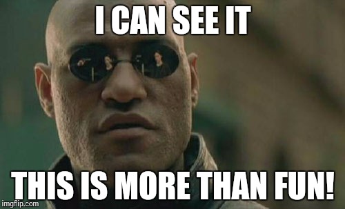 Matrix Morpheus Meme | I CAN SEE IT; THIS IS MORE THAN FUN! | image tagged in memes,matrix morpheus | made w/ Imgflip meme maker