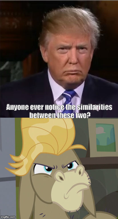 Anyone ever notice the similarities between these two? | image tagged in cranky,doodle,donkey,donald,trump,scowling | made w/ Imgflip meme maker