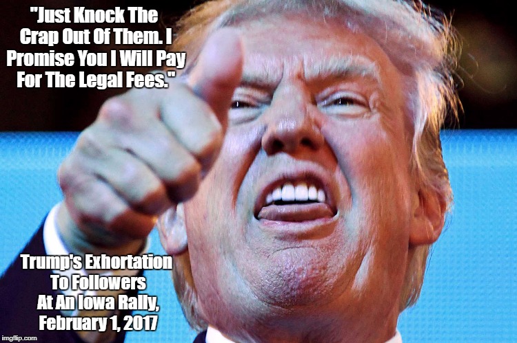 "Just Knock The Crap Out Of Them. I Promise You I Will Pay For The Legal Fees." Trump's Exhortation To Followers At An Iowa Rally, February  | made w/ Imgflip meme maker