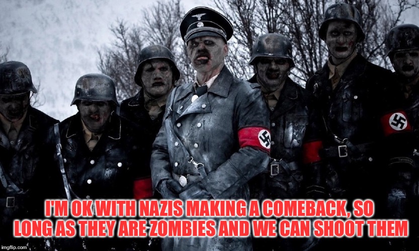 Aim for the head | I'M OK WITH NAZIS MAKING A COMEBACK, SO LONG AS THEY ARE ZOMBIES AND WE CAN SHOOT THEM | image tagged in nazis,nazi,zombies | made w/ Imgflip meme maker