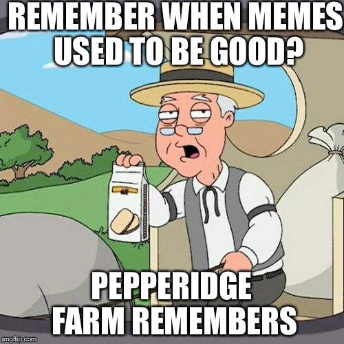 Pepperidge Farm Remembers Meme | REMEMBER WHEN MEMES USED TO BE GOOD? PEPPERIDGE FARM REMEMBERS | image tagged in memes,pepperidge farm remembers | made w/ Imgflip meme maker