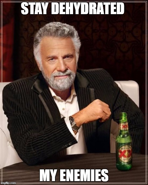 The Most Evil Man in The World | STAY DEHYDRATED; MY ENEMIES | image tagged in memes,the most interesting man in the world,devil | made w/ Imgflip meme maker