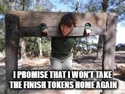 Finish Token Pillory | I PROMISE THAT I WON'T TAKE THE FINISH TOKENS HOME AGAIN | image tagged in parkrun | made w/ Imgflip meme maker