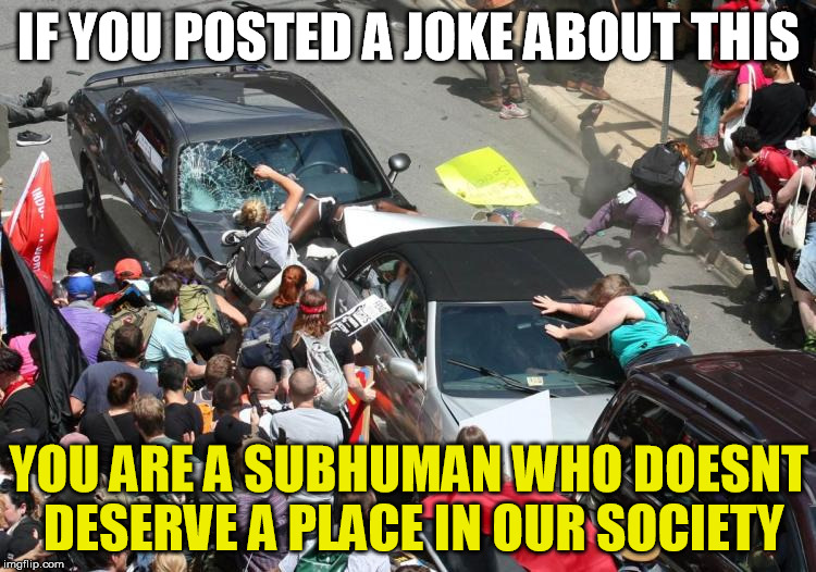 Nazis and White Supremacists are Sub Human | IF YOU POSTED A JOKE ABOUT THIS; YOU ARE A SUBHUMAN WHO DOESNT DESERVE A PLACE IN OUR SOCIETY | image tagged in charlottesville,car,trump,nazis,white supremacy | made w/ Imgflip meme maker
