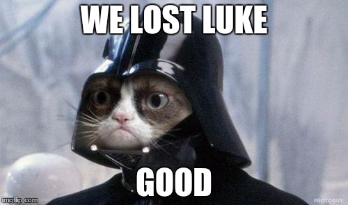 Grumpy Cat Star Wars | WE LOST LUKE; GOOD | image tagged in memes,grumpy cat star wars,grumpy cat | made w/ Imgflip meme maker