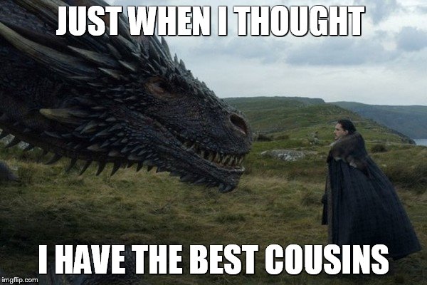 Family | JUST WHEN I THOUGHT; I HAVE THE BEST COUSINS | image tagged in cousin | made w/ Imgflip meme maker