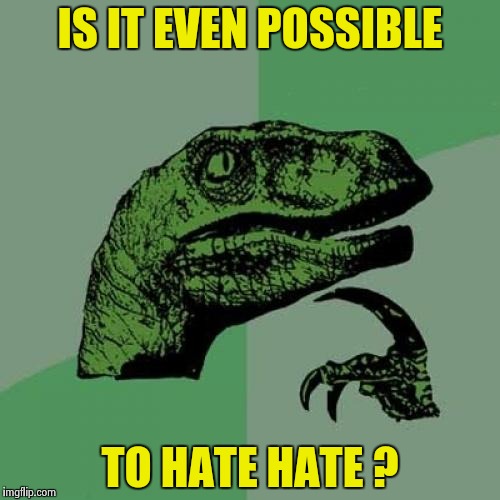 Philosoraptor Meme | IS IT EVEN POSSIBLE TO HATE HATE ? | image tagged in memes,philosoraptor | made w/ Imgflip meme maker