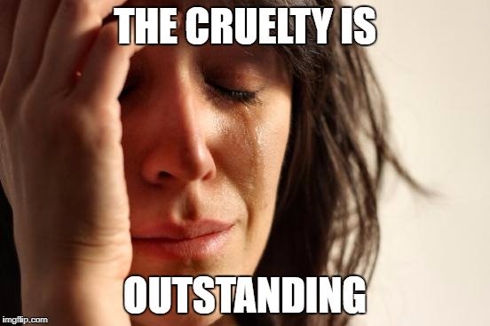 First World Problems Meme | THE CRUELTY IS OUTSTANDING | image tagged in memes,first world problems | made w/ Imgflip meme maker