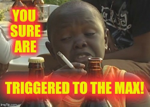 Smoking kid,,, | YOU SURE ARE; TRIGGERED TO THE MAX! | image tagged in smoking kid   | made w/ Imgflip meme maker