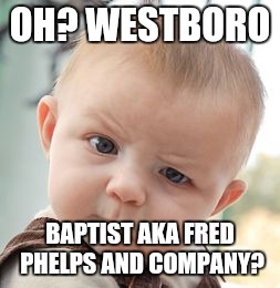 Skeptical Baby Meme | OH? WESTBORO BAPTIST AKA FRED PHELPS AND COMPANY? | image tagged in memes,skeptical baby | made w/ Imgflip meme maker