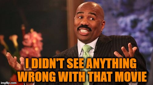 Steve Harvey Meme | I DIDN'T SEE ANYTHING WRONG WITH THAT MOVIE | image tagged in memes,steve harvey | made w/ Imgflip meme maker