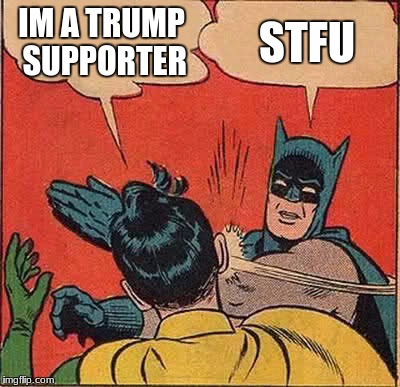 Batman Slapping Robin Meme | IM A TRUMP SUPPORTER; STFU | image tagged in memes,batman slapping robin | made w/ Imgflip meme maker