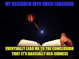 MY RESEARCH INTO EMOJI LANGUAGE EVENTUALLY LEAD ME TO THE CONCLUSION THAT IT'S BASICALLY NEO-CHINESE | made w/ Imgflip meme maker