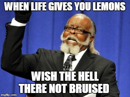 Too Damn High Meme | WHEN LIFE GIVES YOU LEMONS; WISH THE HELL THERE NOT BRUISED | image tagged in memes,too damn high | made w/ Imgflip meme maker
