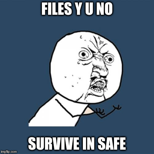 Y U No Meme | FILES Y U NO SURVIVE IN SAFE | image tagged in memes,y u no | made w/ Imgflip meme maker