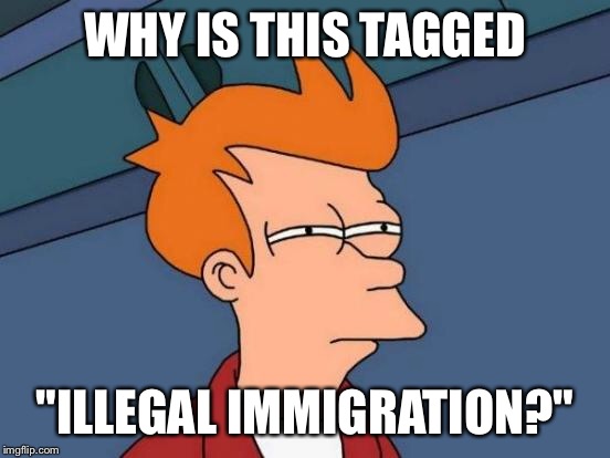 Futurama Fry Meme | WHY IS THIS TAGGED "ILLEGAL IMMIGRATION?" | image tagged in memes,futurama fry | made w/ Imgflip meme maker