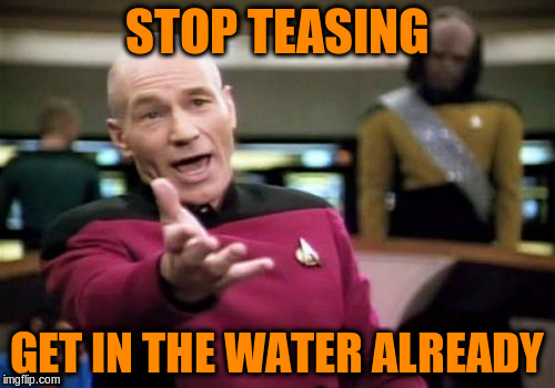 Picard Wtf Meme | STOP TEASING GET IN THE WATER ALREADY | image tagged in memes,picard wtf | made w/ Imgflip meme maker