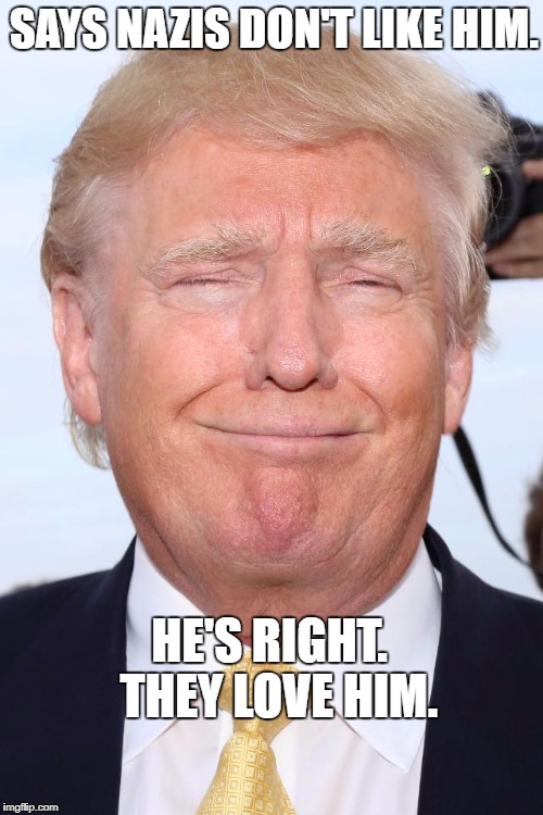 Trump Laughing | SAYS NAZIS DON'T LIKE HIM. HE'S RIGHT.  THEY LOVE HIM. | image tagged in trump laughing | made w/ Imgflip meme maker