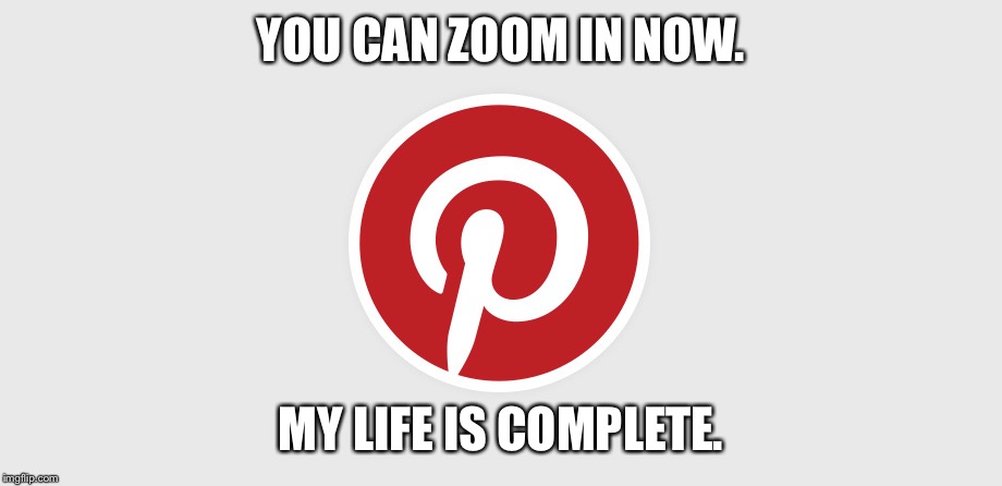 Pinterest | YOU CAN ZOOM IN NOW. MY LIFE IS COMPLETE. | image tagged in pinterest | made w/ Imgflip meme maker