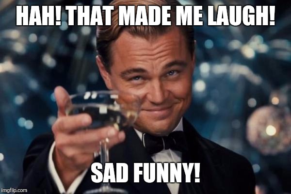 Leonardo Dicaprio Cheers Meme | HAH! THAT MADE ME LAUGH! SAD FUNNY! | image tagged in memes,leonardo dicaprio cheers | made w/ Imgflip meme maker