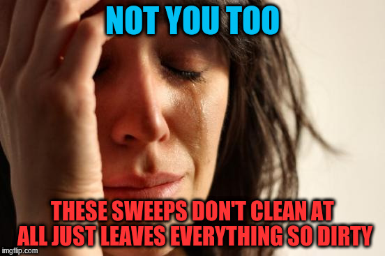 First World Problems Meme | NOT YOU TOO THESE SWEEPS DON'T CLEAN AT ALL JUST LEAVES EVERYTHING SO DIRTY | image tagged in memes,first world problems | made w/ Imgflip meme maker
