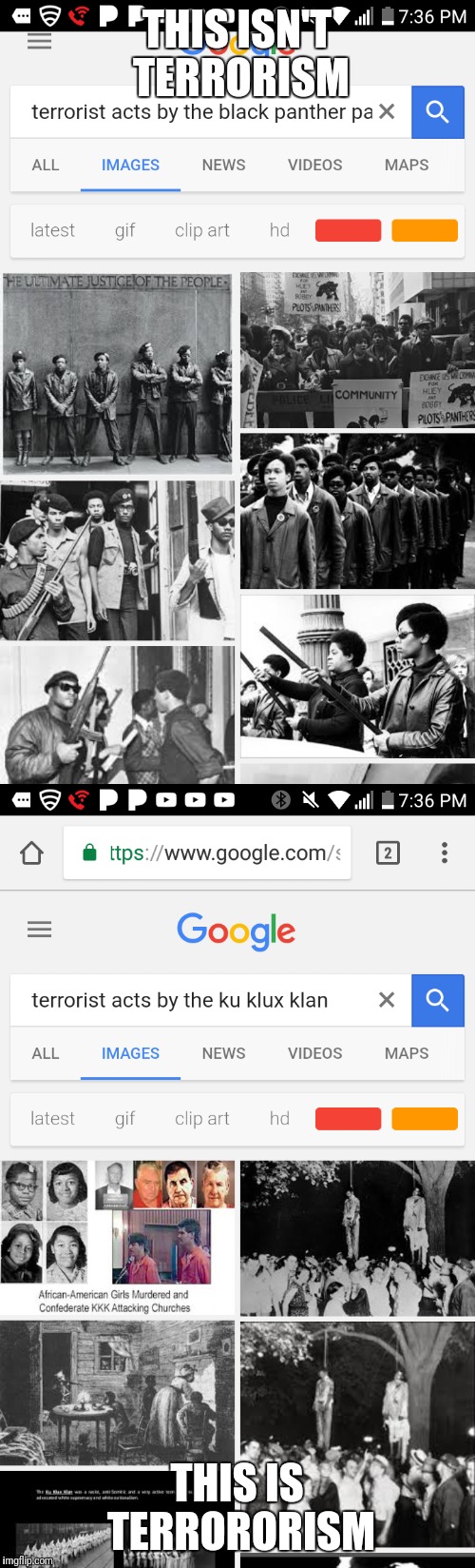 THIS ISN'T TERRORISM; THIS IS TERRORORISM | image tagged in terrorism,racism,donald trump,f,kkk,black panther | made w/ Imgflip meme maker