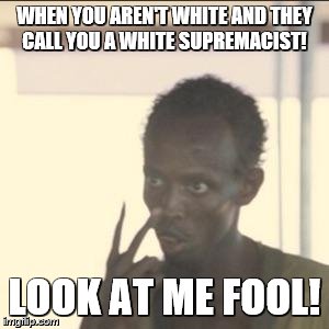 WHITE SUPREMACIST REALLY?  | WHEN YOU AREN'T WHITE AND THEY CALL YOU A WHITE SUPREMACIST! LOOK AT ME FOOL! | image tagged in memes,look at me,all i did was vote for trump now i am white damn,white just stop with that shit already | made w/ Imgflip meme maker