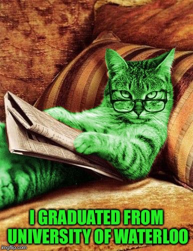 Factual RayCat | I GRADUATED FROM UNIVERSITY OF WATERLOO | image tagged in factual raycat | made w/ Imgflip meme maker