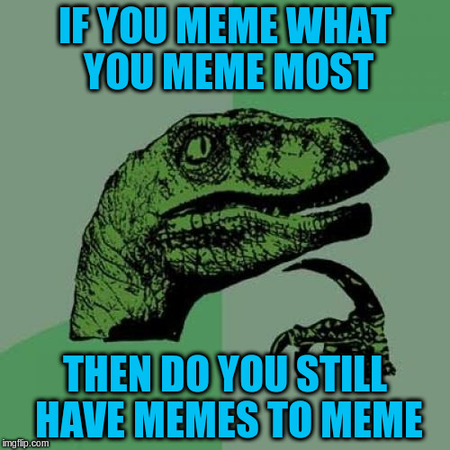 Philosoraptor Meme | IF YOU MEME WHAT YOU MEME MOST THEN DO YOU STILL HAVE MEMES TO MEME | image tagged in memes,philosoraptor | made w/ Imgflip meme maker