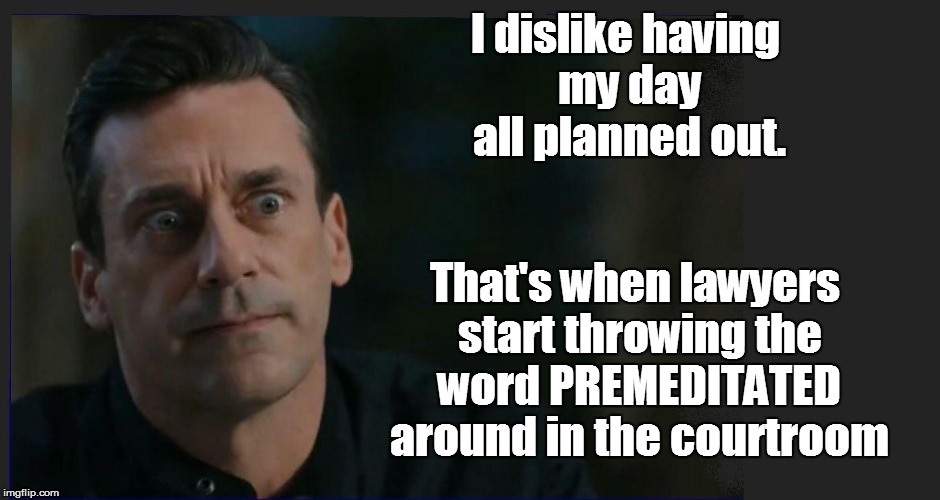 LIFE | I dislike having my day all planned out. That's when lawyers start throwing the word PREMEDITATED around in the courtroom | image tagged in funny | made w/ Imgflip meme maker