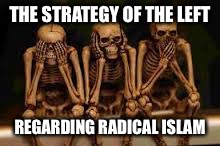 politically correct | THE STRATEGY OF THE LEFT REGARDING RADICAL ISLAM | image tagged in hear no evil,democrats,radical islam,memes | made w/ Imgflip meme maker