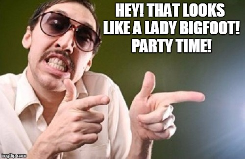 HEY! THAT LOOKS LIKE A LADY BIGFOOT! PARTY TIME! | made w/ Imgflip meme maker