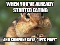 Chipmunk | WHEN YOU'VE ALREADY STARTED EATING; AND SOMEONE SAYS, "LETS PRAY" | image tagged in chipmunk | made w/ Imgflip meme maker