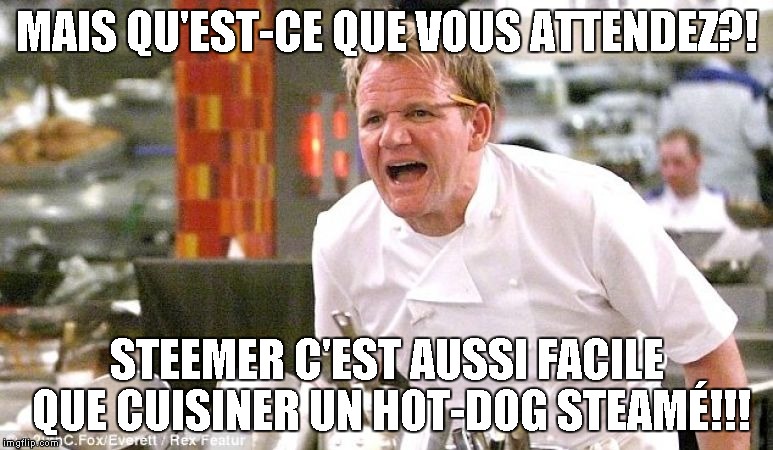 MAIS QU'EST-CE QUE VOUS ATTENDEZ?! STEEMER C'EST AUSSI FACILE QUE CUISINER UN HOT-DOG STEAMÉ!!! | made w/ Imgflip meme maker