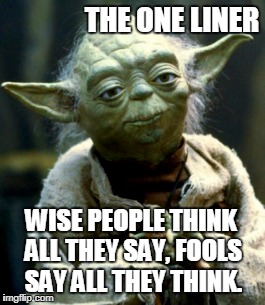 THE ONE LINER; WISE PEOPLE THINK ALL THEY SAY, FOOLS SAY ALL THEY THINK. | made w/ Imgflip meme maker