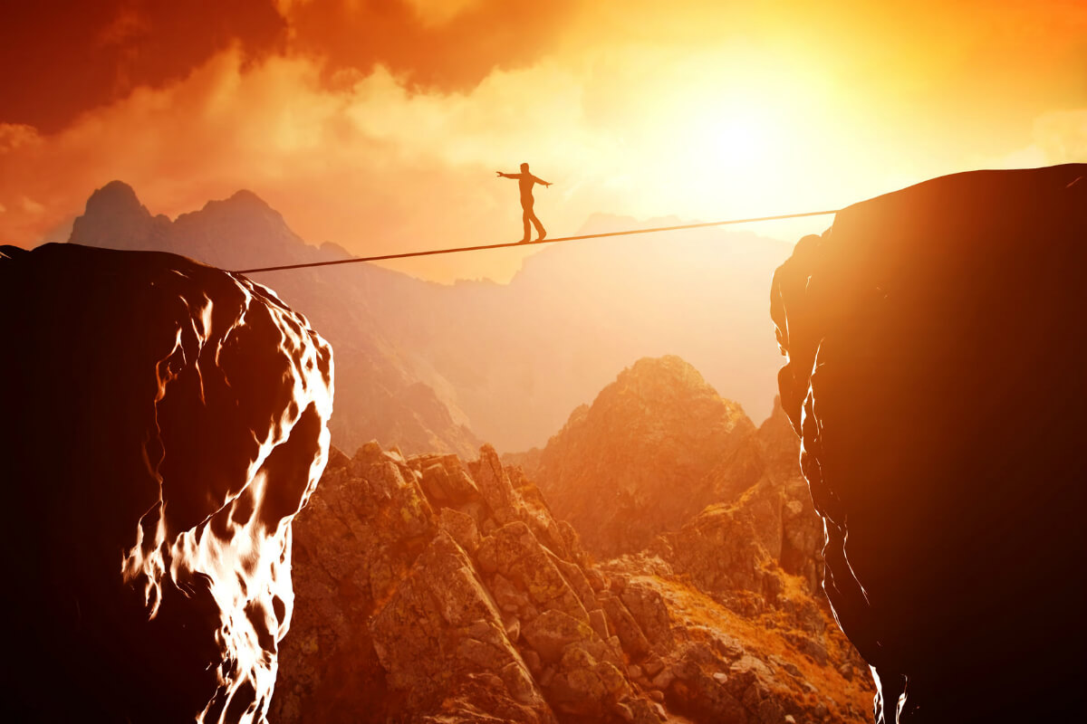High Quality man walking tightrope with beautiful sunset Blank Meme Template