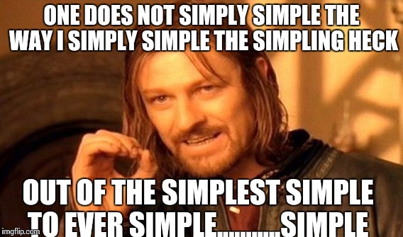 One Does Not Simply Meme | ONE DOES NOT SIMPLY SIMPLE THE WAY I SIMPLY SIMPLE THE SIMPLING HECK; OUT OF THE SIMPLEST SIMPLE TO EVER SIMPLE...........SIMPLE | image tagged in memes,one does not simply | made w/ Imgflip meme maker