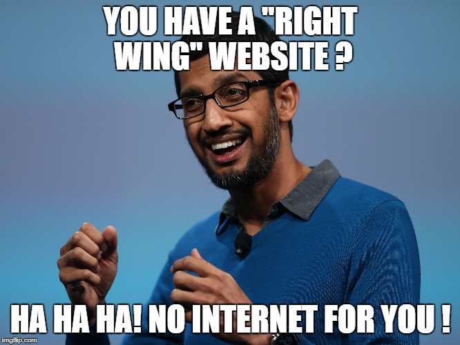 Sundar | YOU HAVE A "RIGHT WING" WEBSITE ? HA HA HA! NO INTERNET FOR YOU ! | image tagged in right wing | made w/ Imgflip meme maker