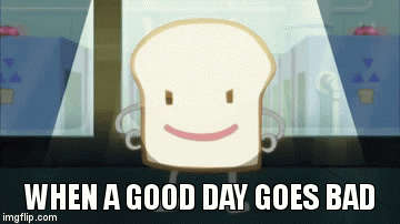 Good Day goes Bad | WHEN A GOOD DAY GOES BAD | image tagged in gifs,bread lol | made w/ Imgflip video-to-gif maker