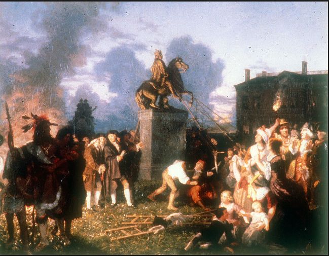 High Quality American Colonists Destroy Statue of King George III Blank Meme Template