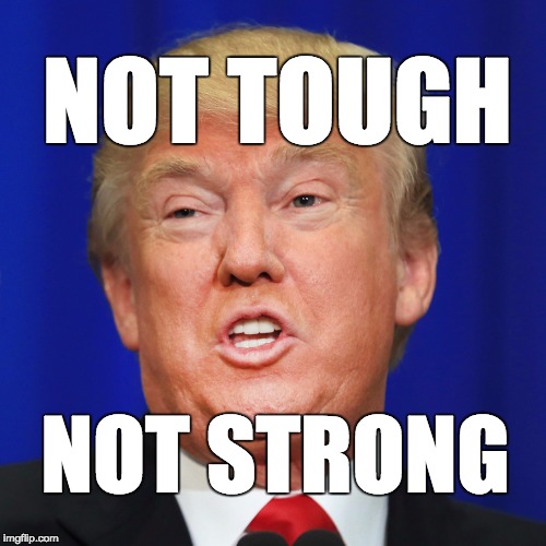 Not tough, not strong | NOT TOUGH; NOT STRONG | image tagged in trump,donald trump,maga,trumptrain | made w/ Imgflip meme maker